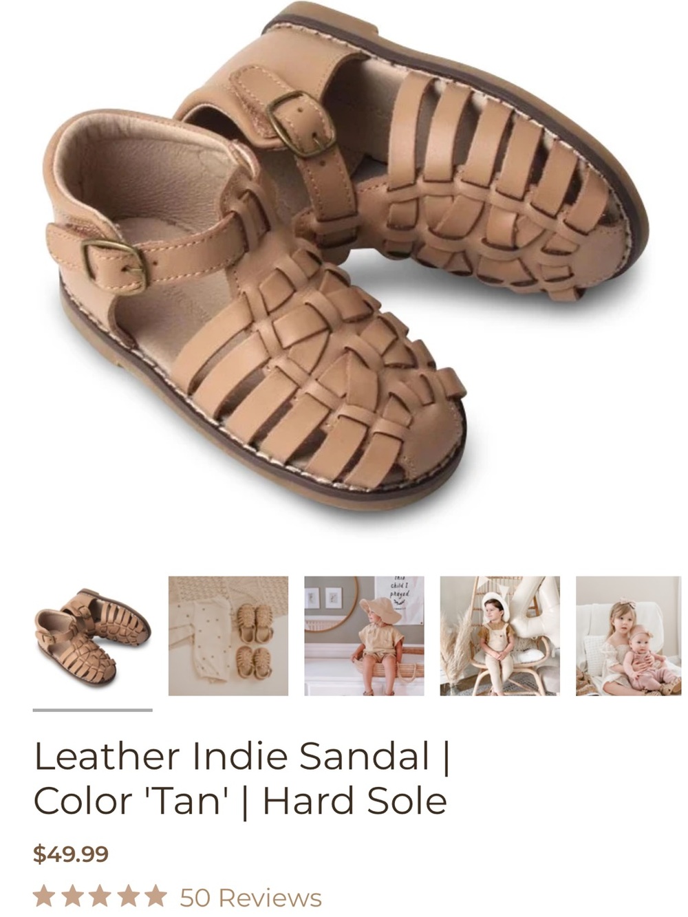 Consciously Baby Leather Indie Sandal | Color 'Tan' | Soft Sole Toddler 7